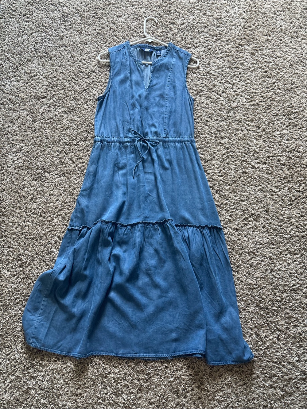 Lands' End Chambray Blue Sleeveless Tiered Dress